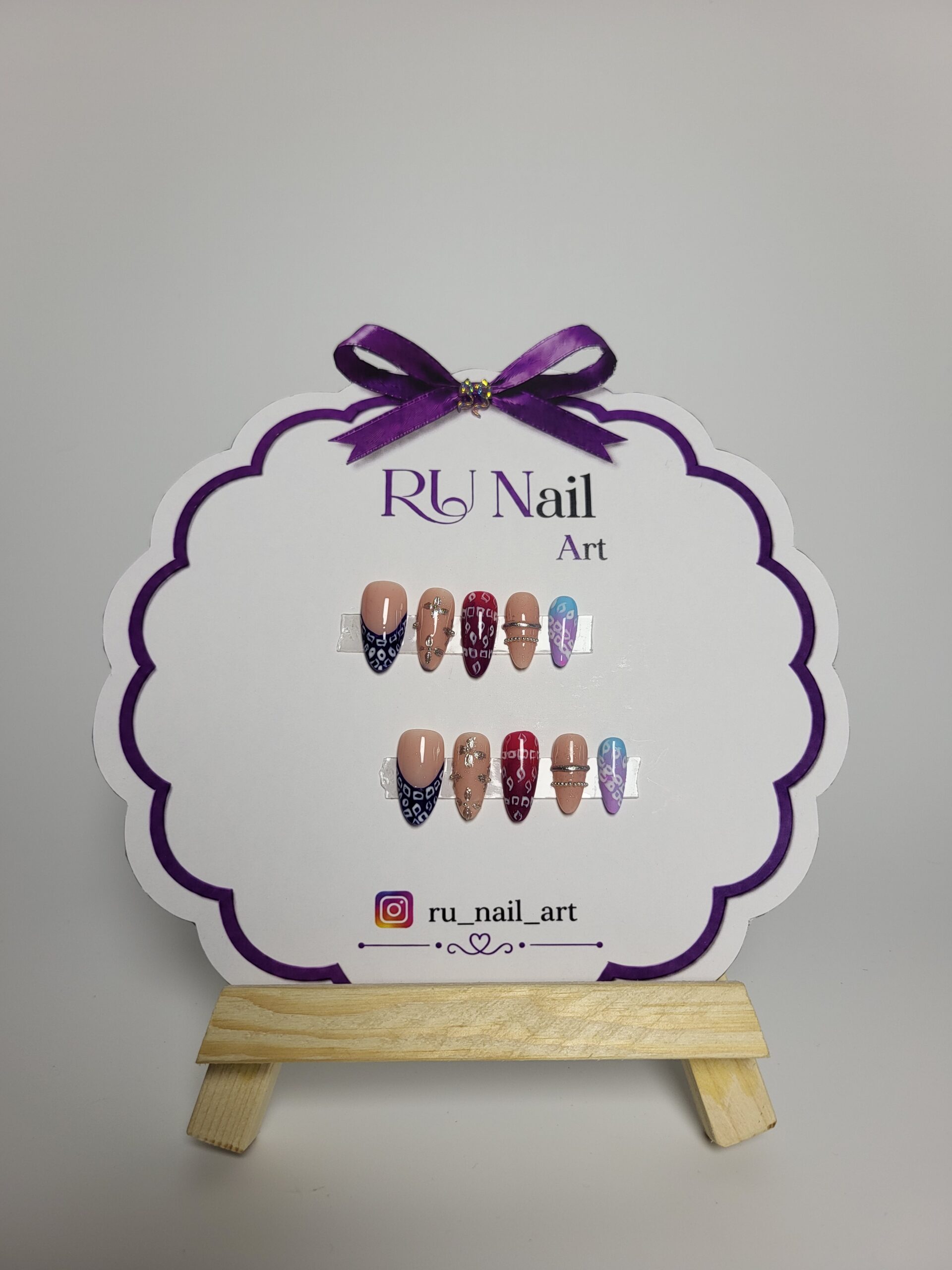Luxury Bandana Glam Press-On Nails | Handmade Almond Shape Reusable Nail Set | Crystal Embellished Designer Nails for Women